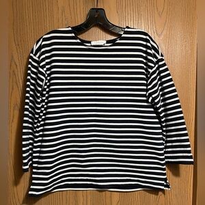 Everlane Black and White Striped Long Sleeve Top